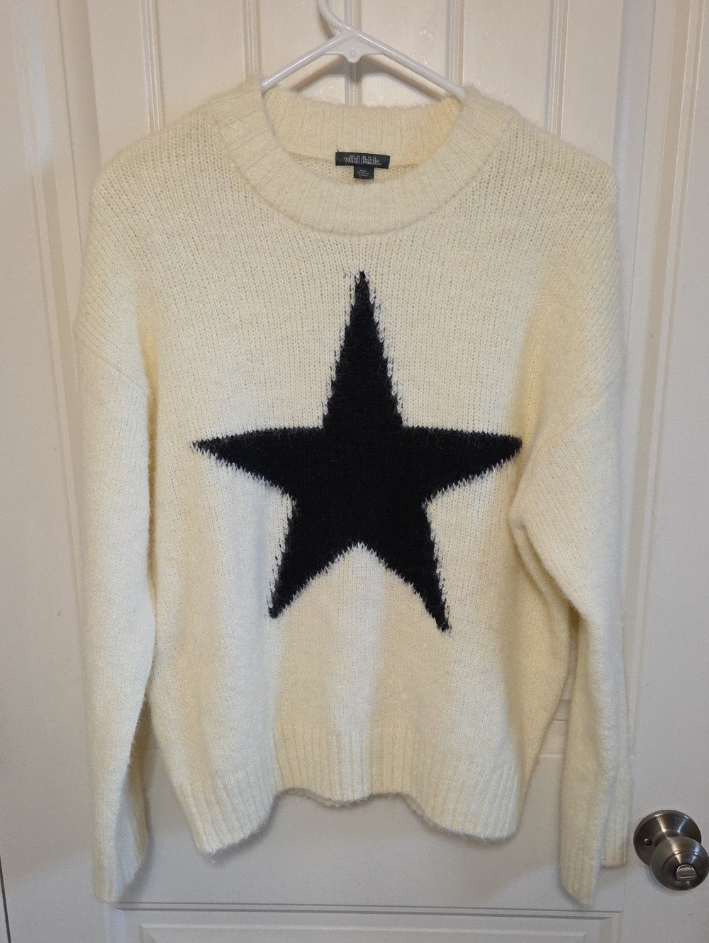 Cream Knit Crewneck Oversize Sweater with Black Star